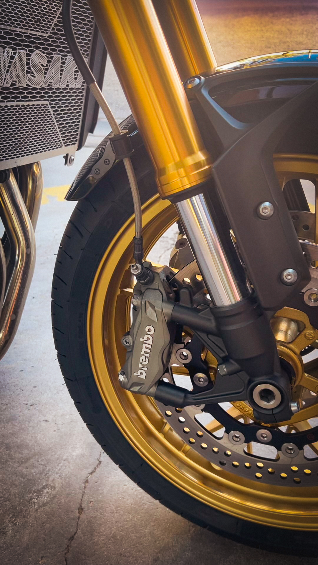 Freno Brembo y llanta dorada